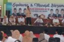 Ketua DPC Partai Gerindra Brebes Wurja saat memberikan sambutan peringatan Harlah Gerindra ke 18 di gedung islamik center Brebes Sabtu (7/2). Foto: ismail