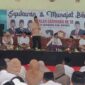 Ketua DPC Partai Gerindra Brebes Wurja saat memberikan sambutan peringatan Harlah Gerindra ke 18 di gedung islamik center Brebes Sabtu (7/2). Foto: ismail