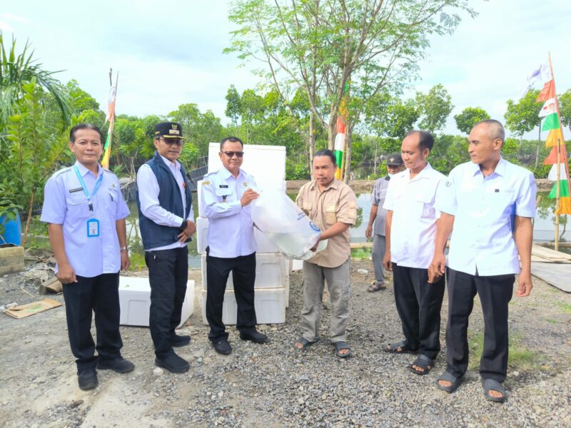 Wakil Bupati Wurja menyerahkan bantuan benih ikan. (Foto:dok humas) 