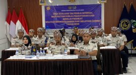 Kalapas Brebes Mudo Mulyanto bersama jajaran pegawai ikuti desk evaluasi TPI via daring. Foto: lensabumi/ist