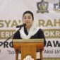 Bupati Paramitha Widya Kusuma memberikan sambutan di acara fokus Musyawarah Wilayah (Muswil) I Perisai Demokrasi Bangsa Provinsi Jawa Tengah, di King Royal Hotel Brebes, Sabtu (13/6/2026). Foto: ist